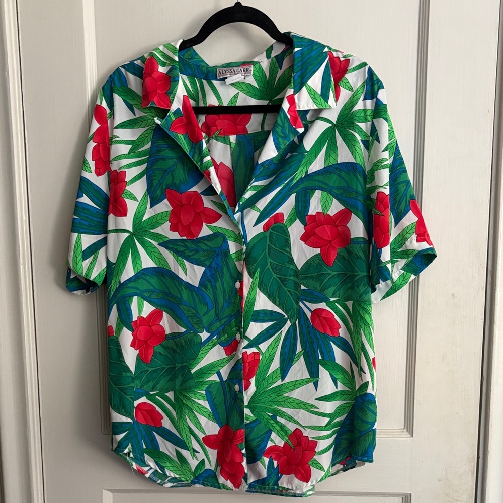 Tropical Leaf Print Men's Shirt - Green and Red